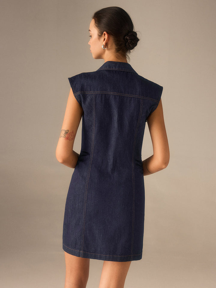 Denim Kleid mit Knopfleiste vorne, Kragen, ärmellos und ohne Gürtel