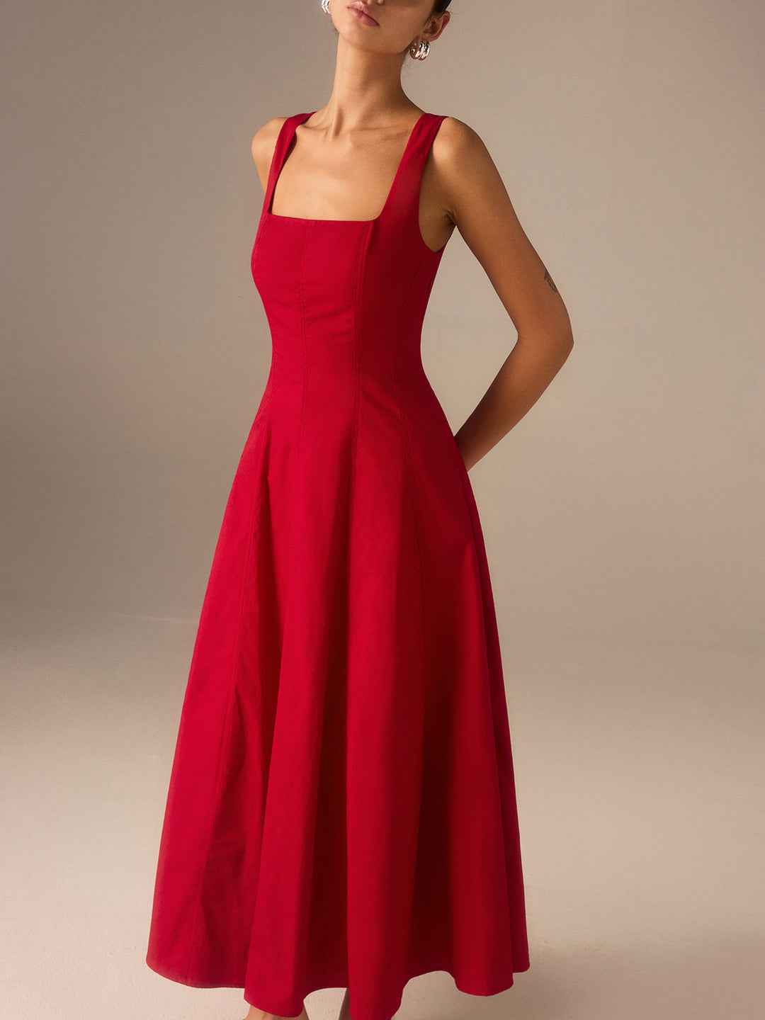 Baumwoll-Maxikleid mit Schnürung am Rücken