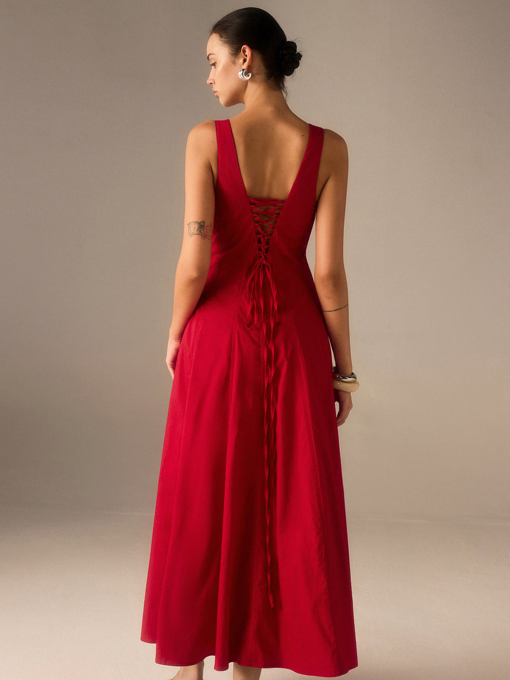 Baumwoll-Maxikleid mit Schnürung am Rücken