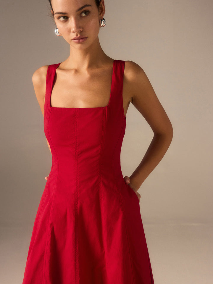 Baumwoll-Maxikleid mit Schnürung am Rücken