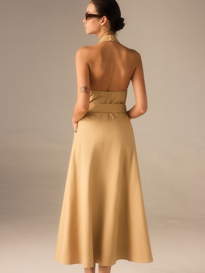 Baumwoll-Falten-Wickelkleid mit Gürtel in Midi-Länge