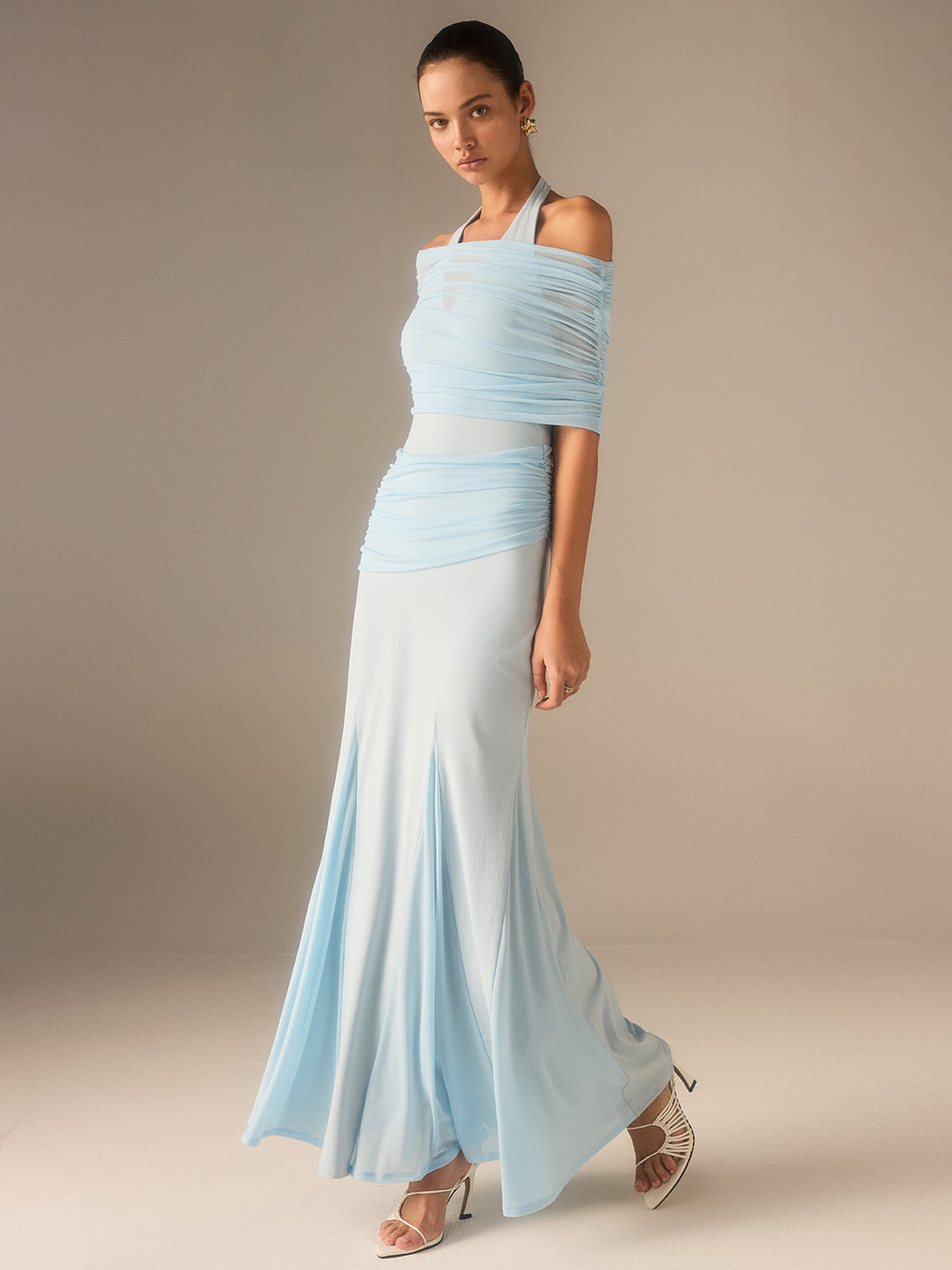 Elastisches Netz-Rüschen-Maxikleid