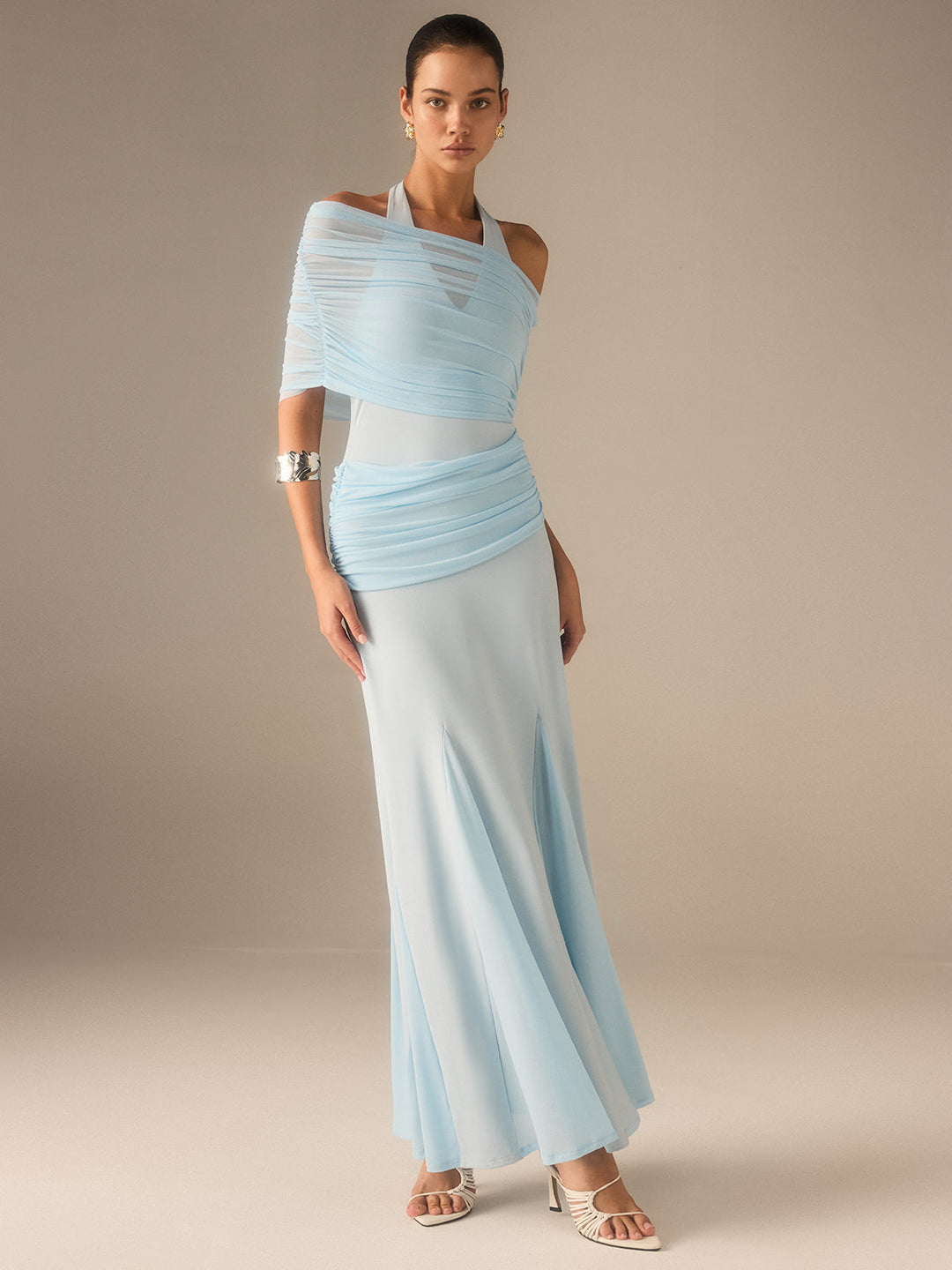 Elastisches Netz-Rüschen-Maxikleid