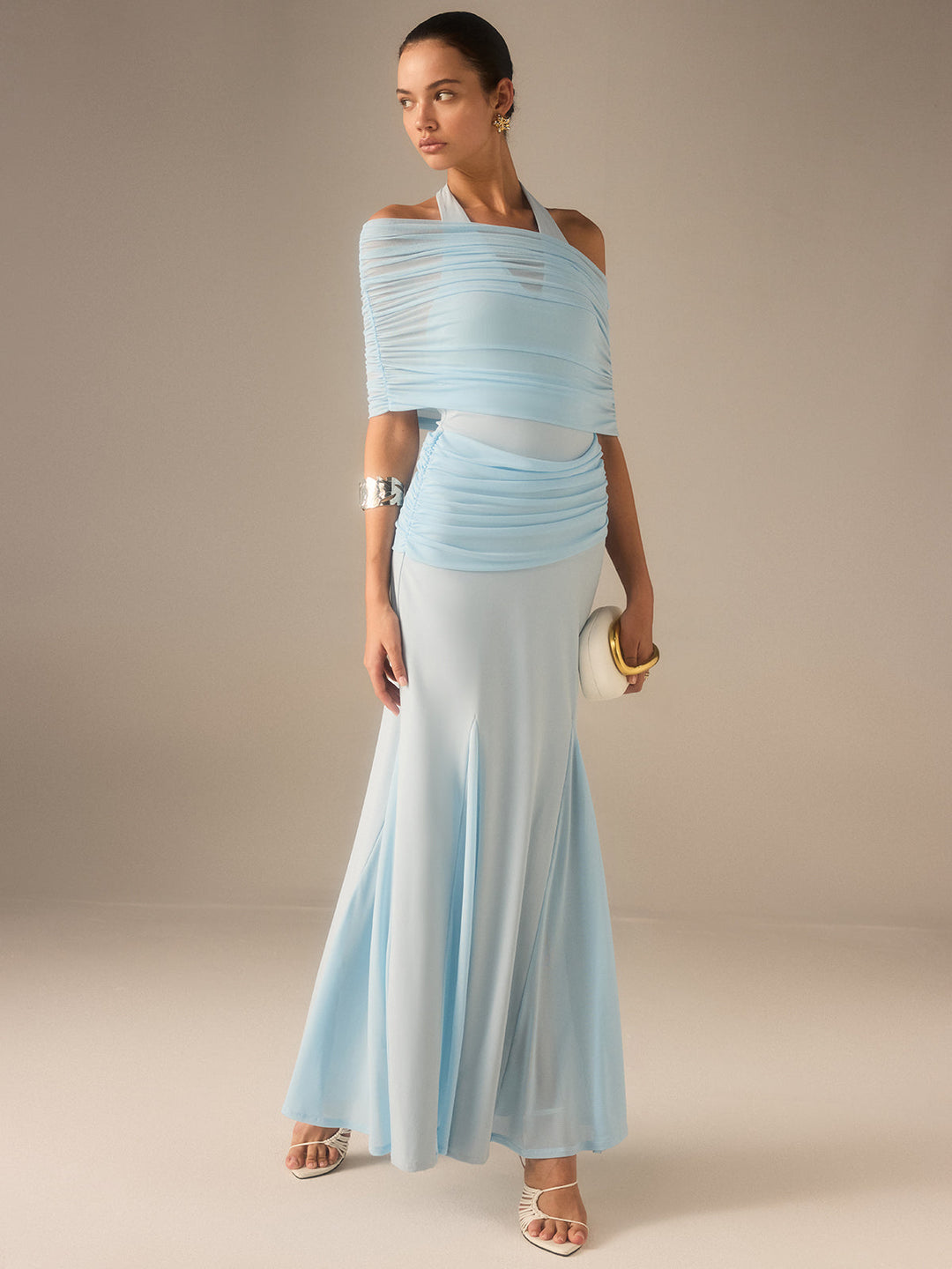 Elastisches Netz-Rüschen-Maxikleid