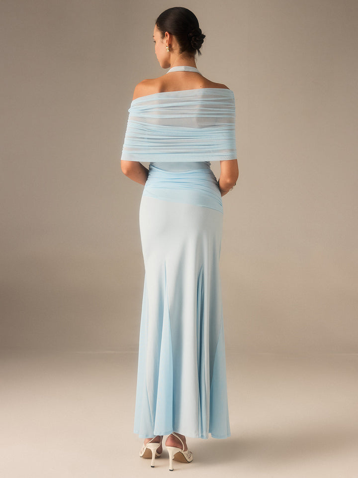Elastisches Netz-Rüschen-Maxikleid