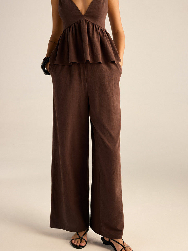 Baumwoll-Peplum-Oberteil mit Perlenbesatz und Hose