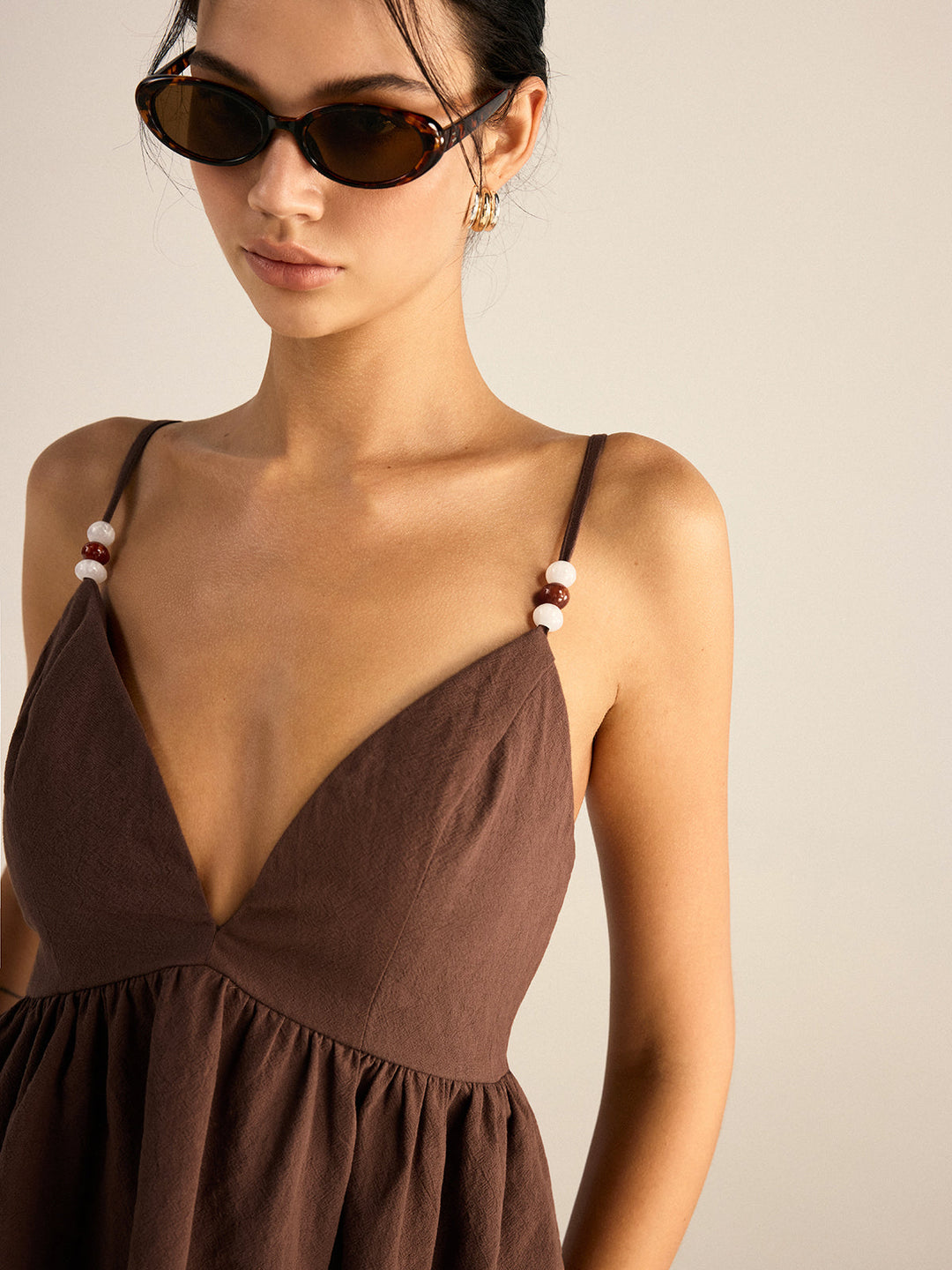 Baumwoll-Peplum-Oberteil mit Perlenbesatz und Hose
