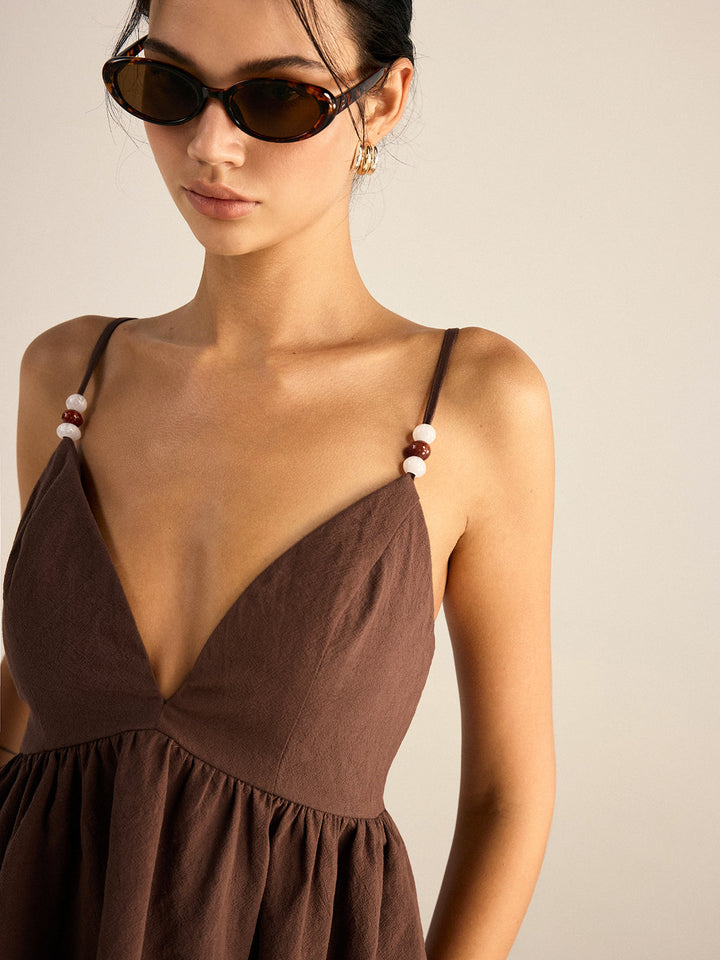 Baumwoll-Peplum-Oberteil mit Perlenbesatz und Hose
