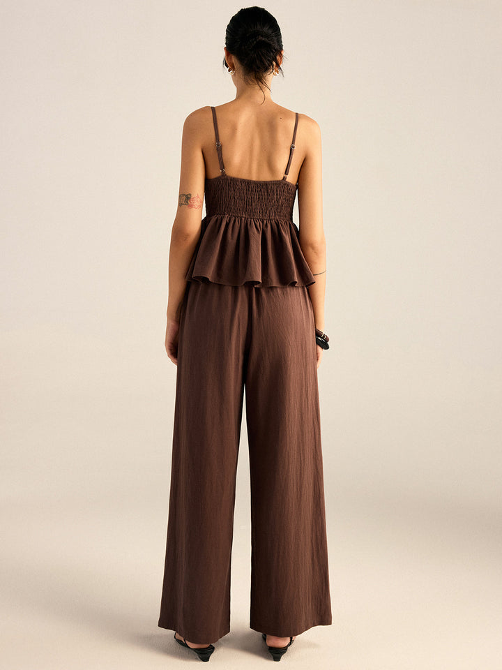 Baumwoll-Peplum-Oberteil mit Perlenbesatz und Hose