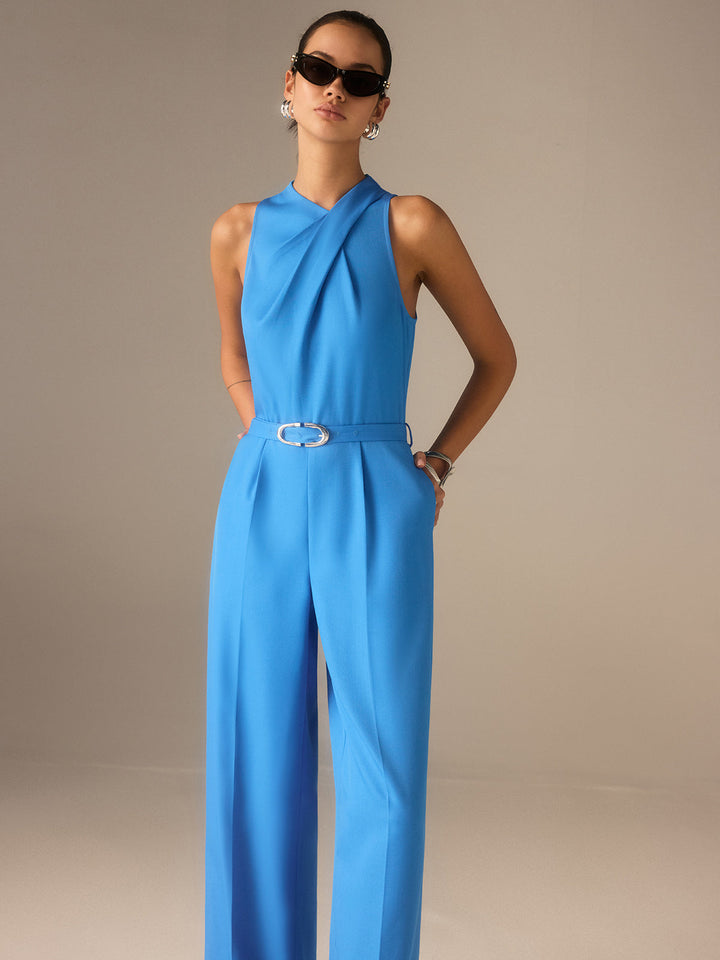 Ärmelloser Overall mit Gürtel und Twist