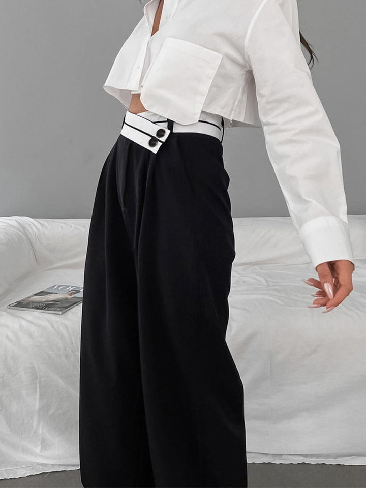 Asymmetrische High-Waist-Hose mit breitem Bein