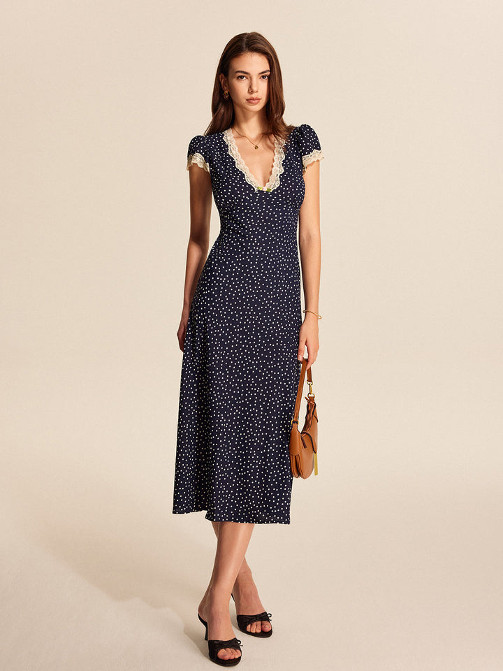 Kleid mit Polka-Dot-Spitzenbesatz