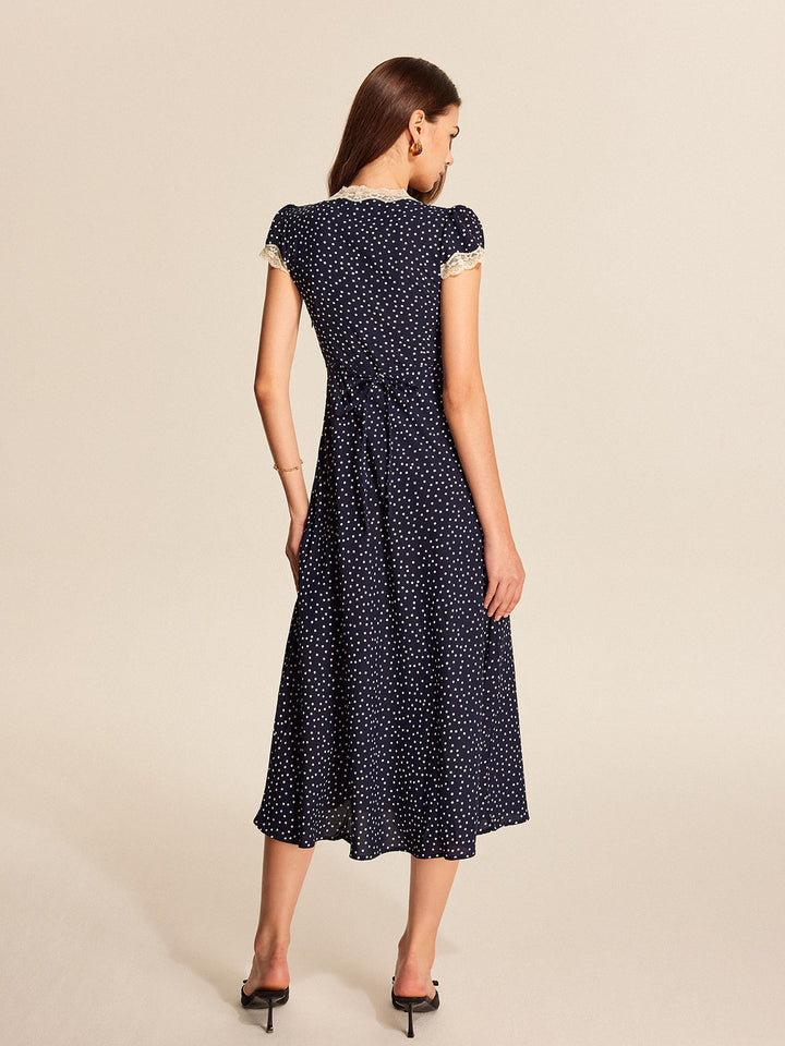 Kleid mit Polka-Dot-Spitzenbesatz