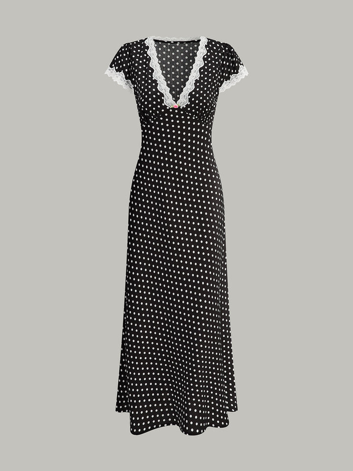 Kleid mit Polka-Dot-Spitzenbesatz