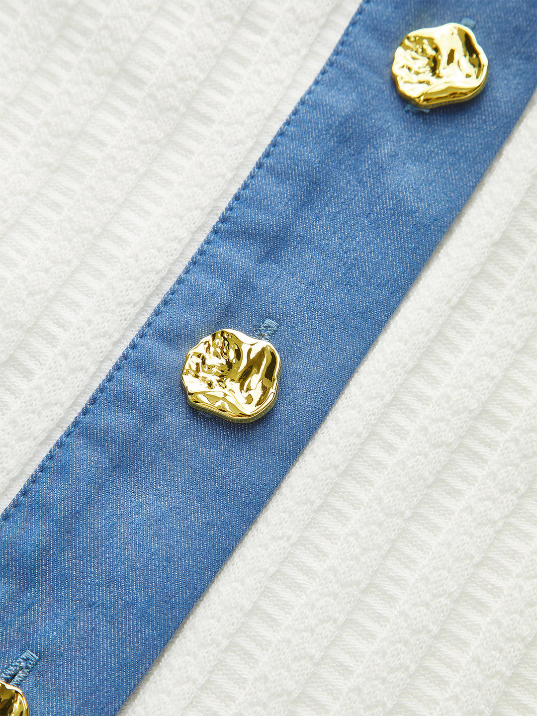 Denim-Trimmed Knit Mini Skirt with Metal Button