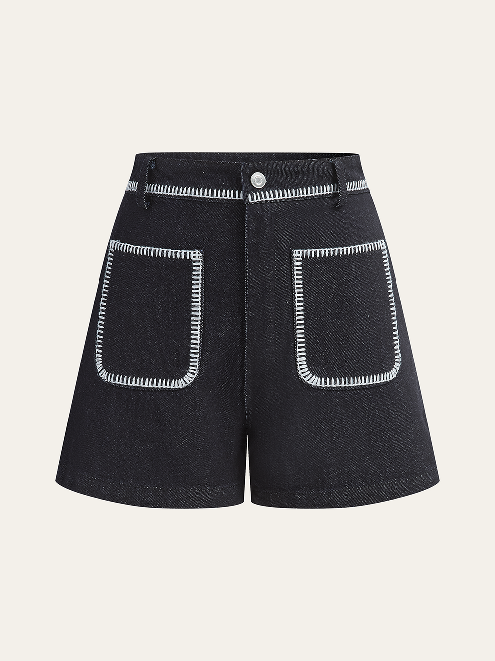 Kontrastbesetzte Jeansshorts