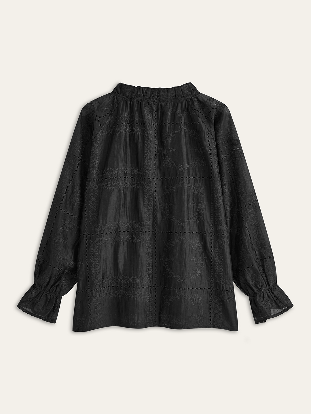Stickerei-Detail-Langarm-Shorts-Set
