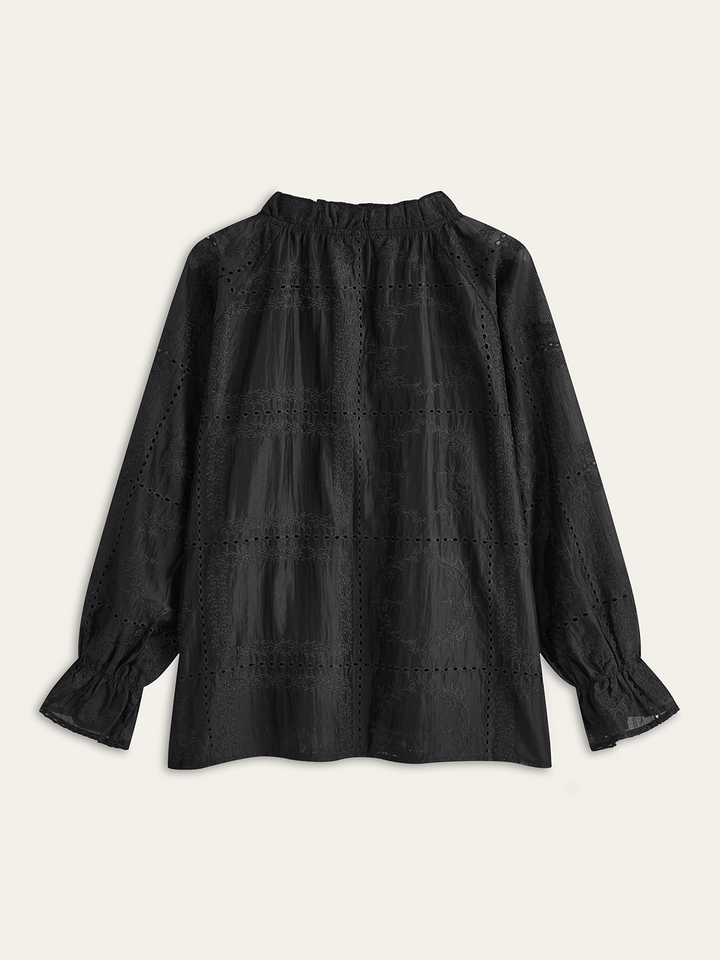Stickerei-Detail-Langarm-Shorts-Set