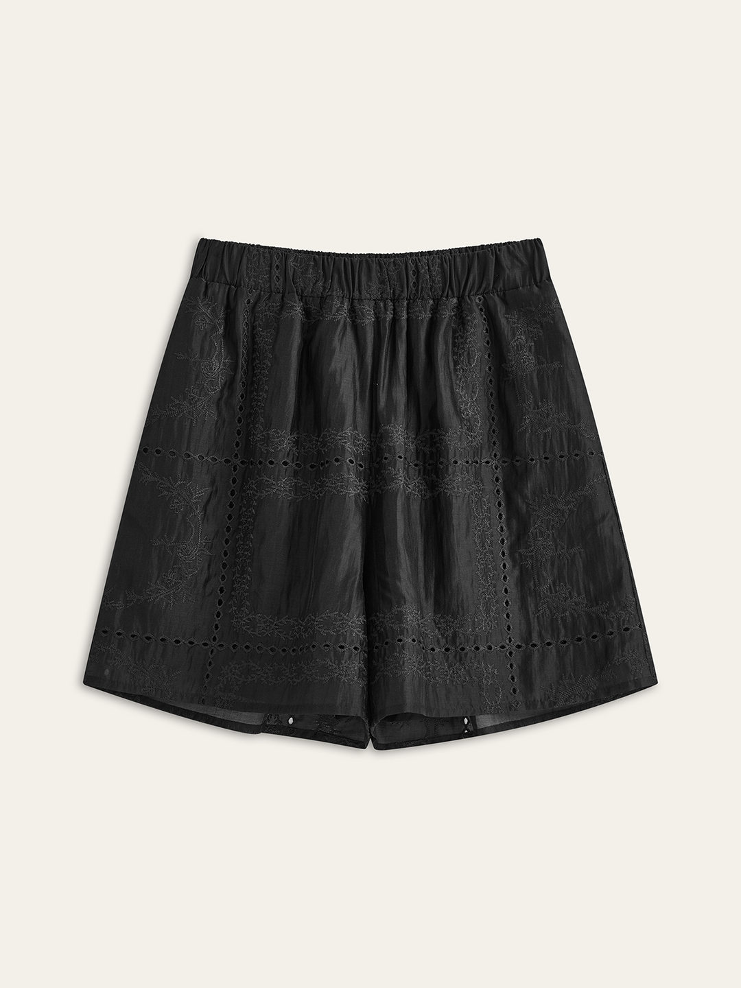 Stickerei-Detail-Langarm-Shorts-Set