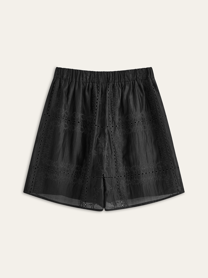 Stickerei-Detail-Langarm-Shorts-Set