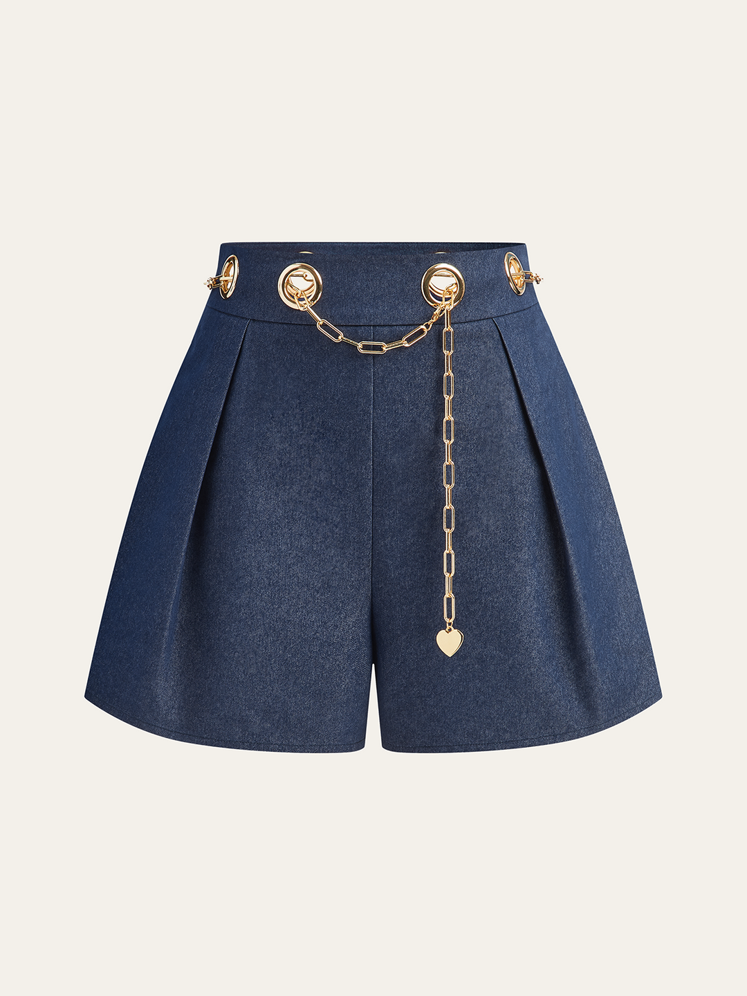 Faux-Denim-Shorts mit Metallketten-Gürtel