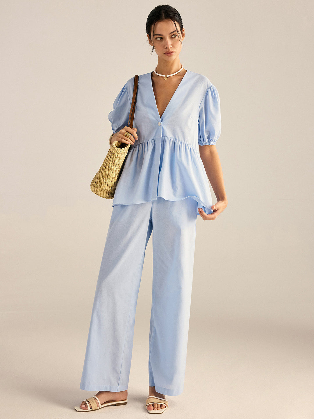 Cotton Peplum Oberteil und Hose Set
