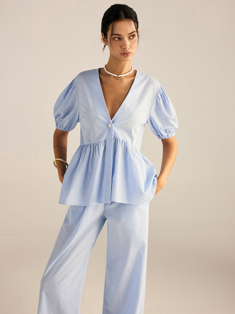 Cotton Peplum Oberteil und Hose Set