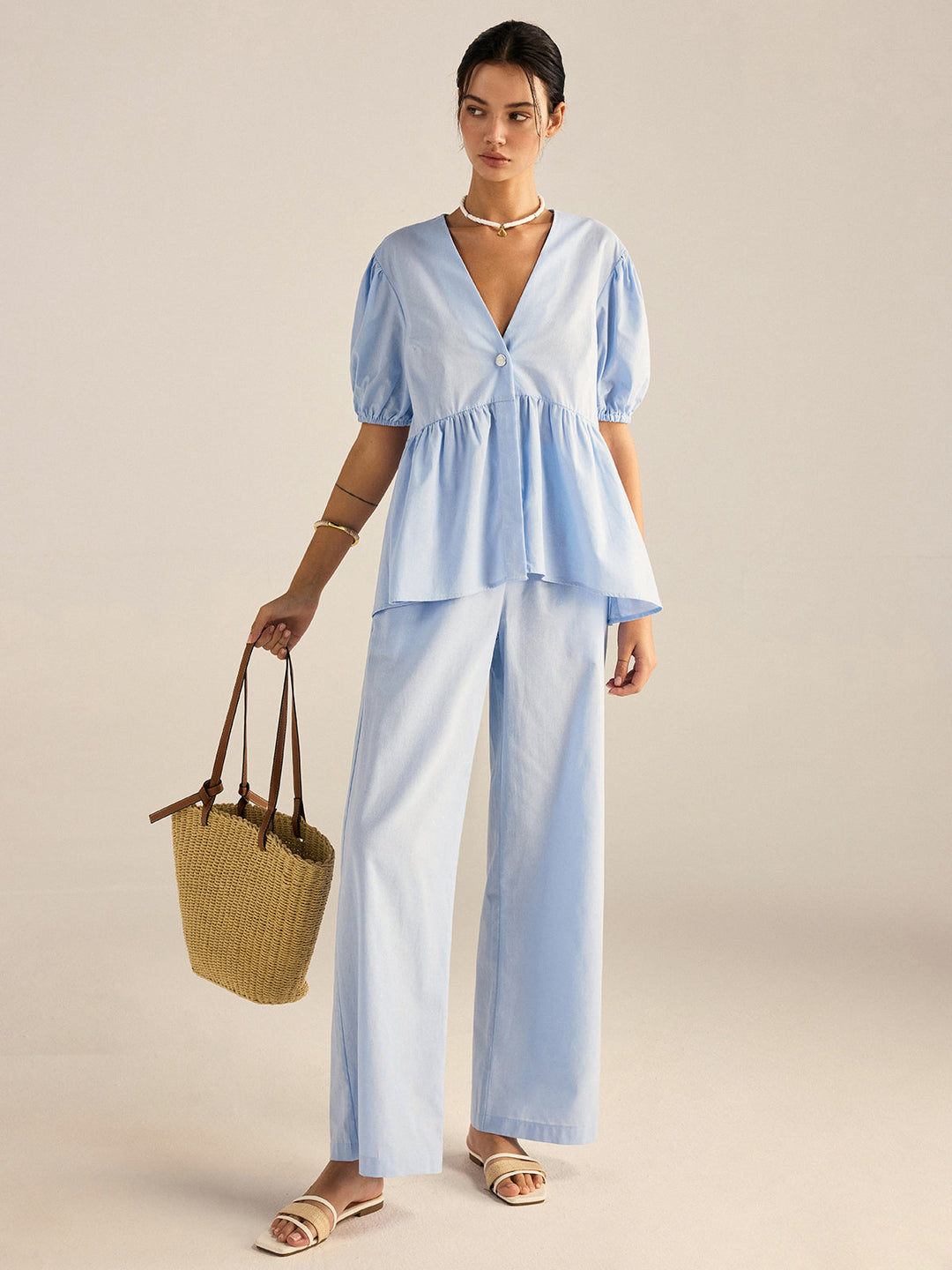 Cotton Peplum Oberteil und Hose Set