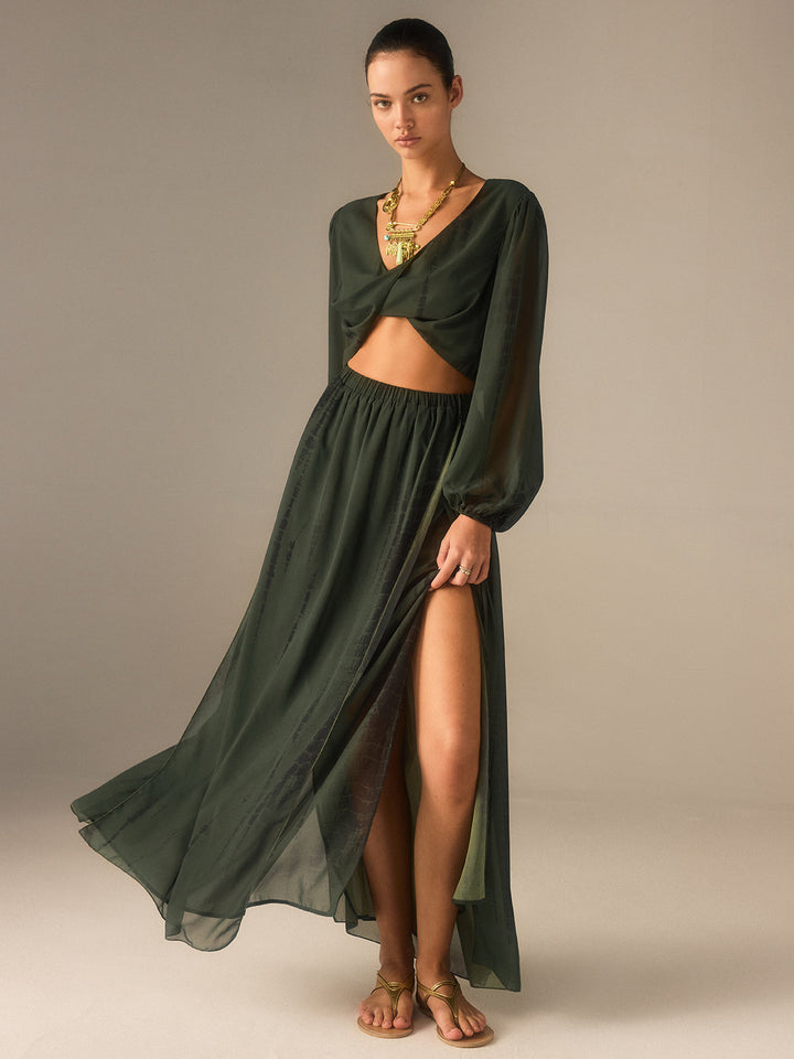 Chiffon Crop Top und Maxikleid mit Schlitz