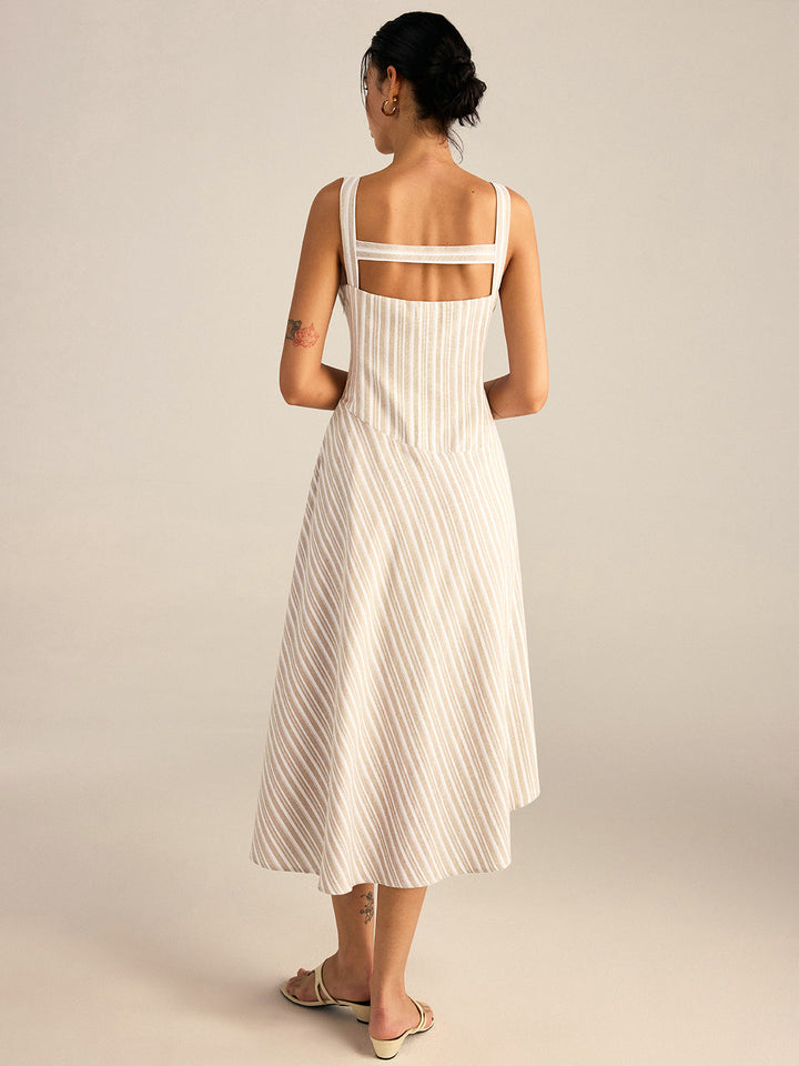 Gestreiftes asymmetrisches Midi-Kleid