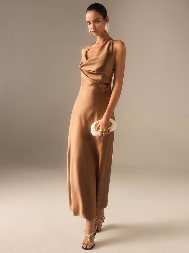 Maxikleid mit Satin-Neckholder und Rückenausschnitt