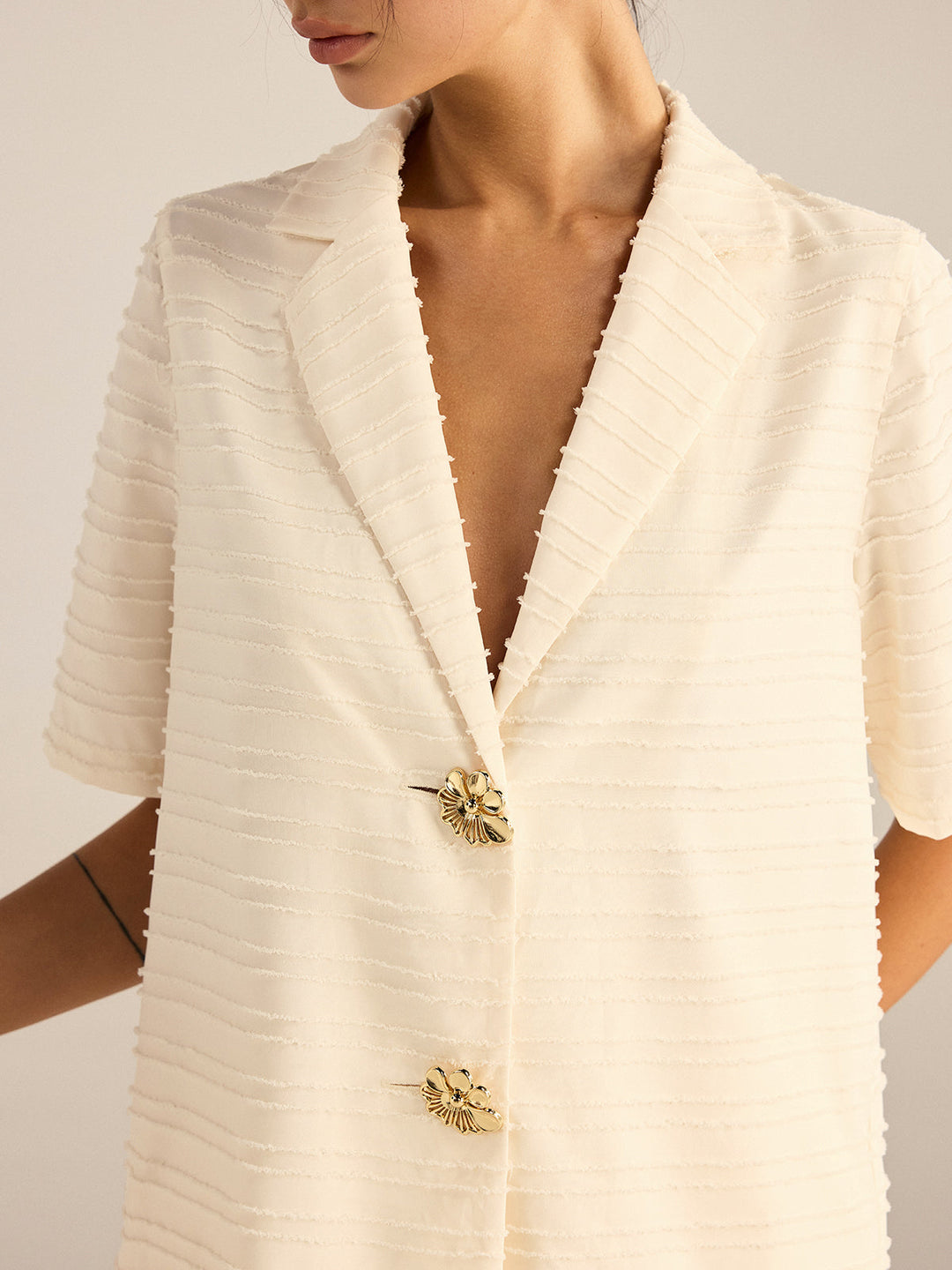 Texturierter Kurzarm-Blazer und Shorts-Set