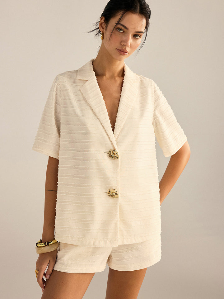 Texturierter Kurzarm-Blazer und Shorts-Set