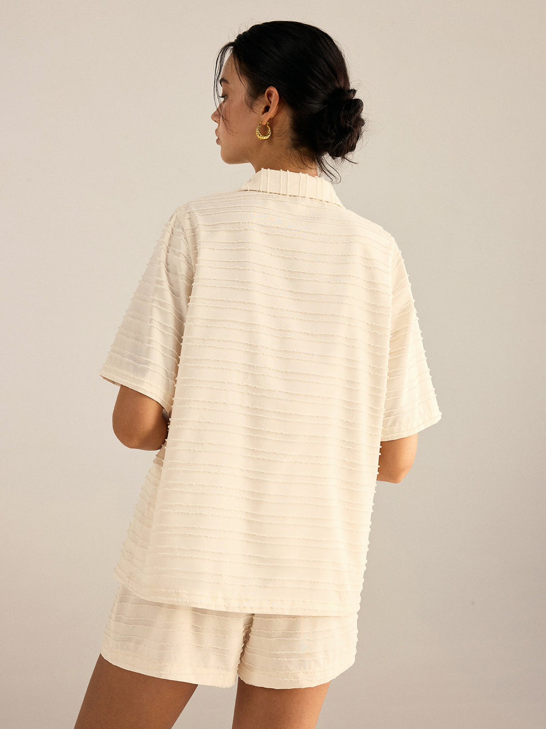 Texturierter Kurzarm-Blazer und Shorts-Set
