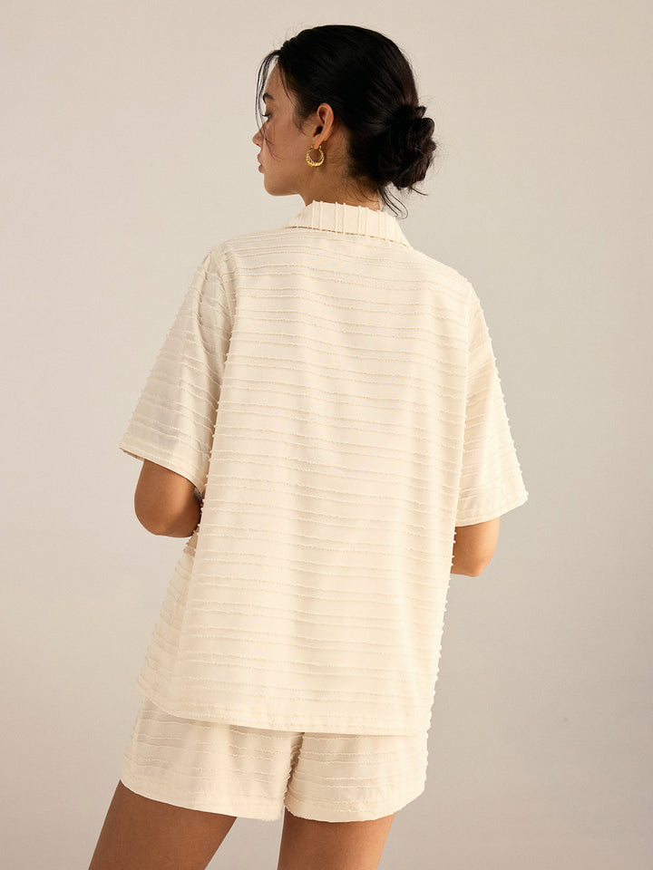 Texturierter Kurzarm-Blazer und Shorts-Set