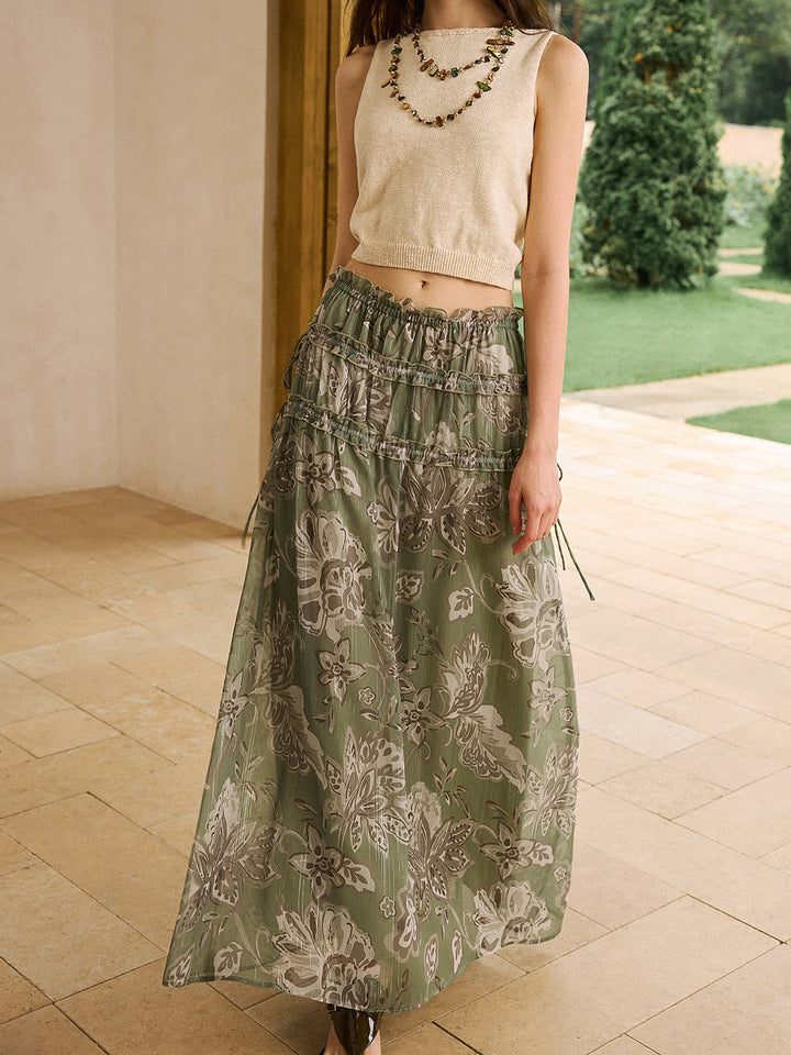 Boho Print Chiffon Maxirock mit Rüschendetails