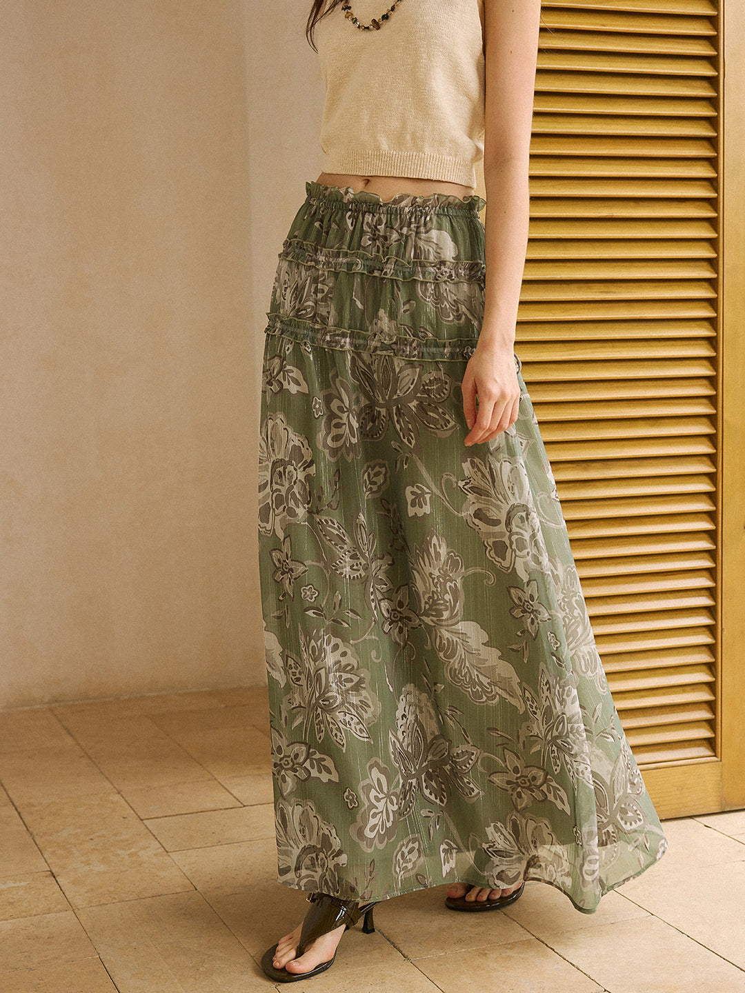 Boho Print Chiffon Maxirock mit Rüschendetails