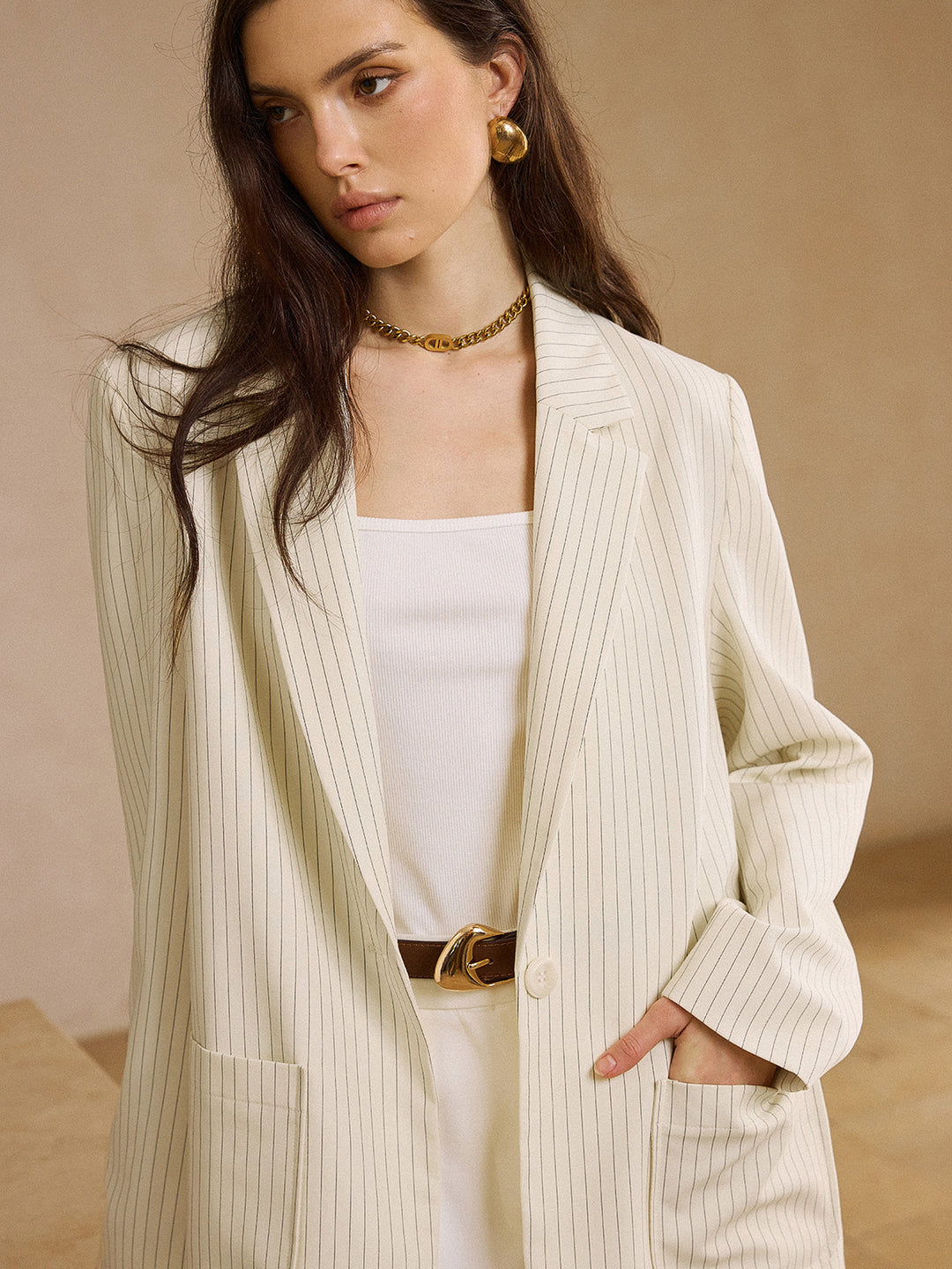 Gestreifte Oversized-Blazer mit Taschen