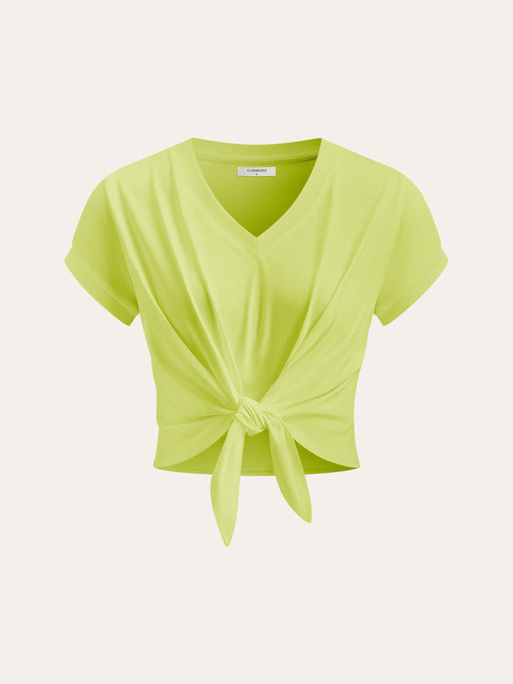 Knoten-V-Ausschnitt-T-Shirt
