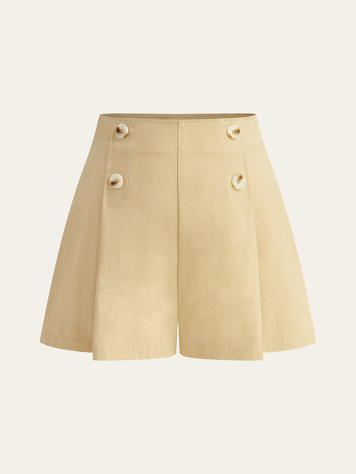High-Waisted Button-Detail Wide-Leg Shorts