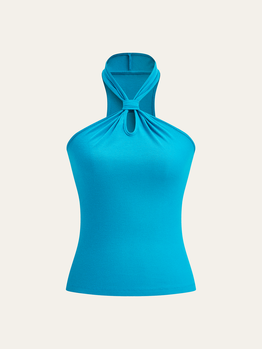 Rippstrick-Oberteil mit Neckholder und Knoten