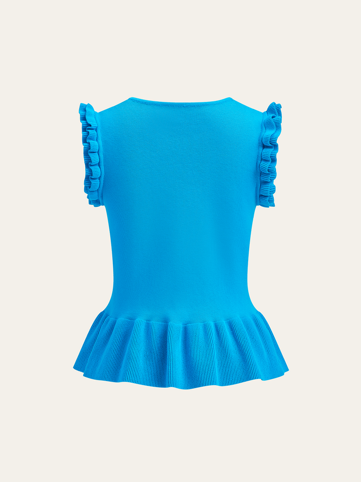 Gerüschter Ärmel Schößchen Saum Strickoberteil