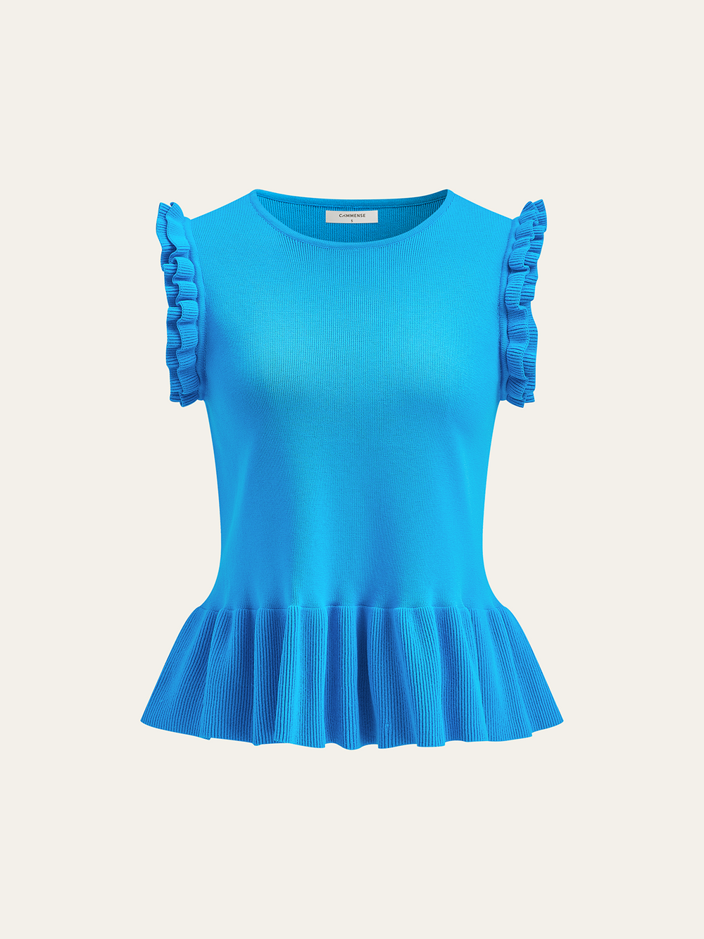Gerüschter Ärmel Schößchen Saum Strickoberteil