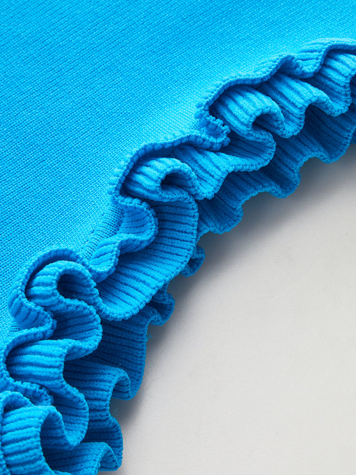 Gerüschter Ärmel Schößchen Saum Strickoberteil