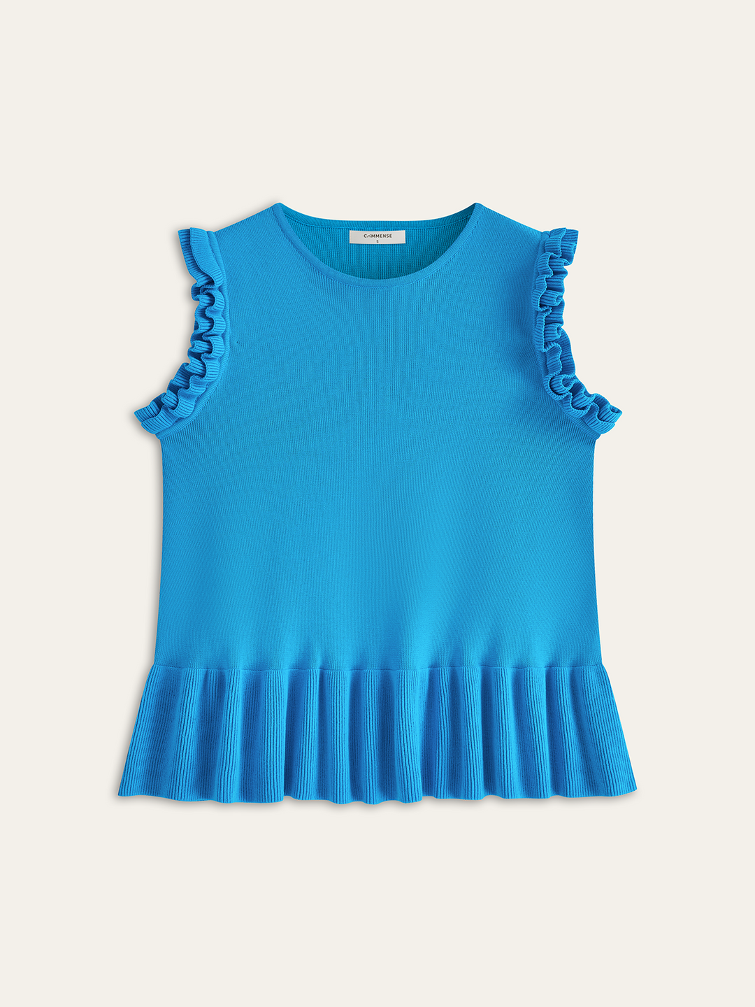 Gerüschter Ärmel Schößchen Saum Strickoberteil