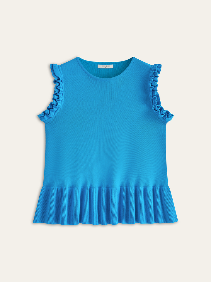 Gerüschter Ärmel Schößchen Saum Strickoberteil