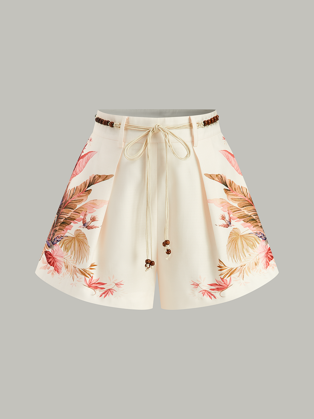 Kurze Hose mit tropischem Print und Gürtel in der Taille
