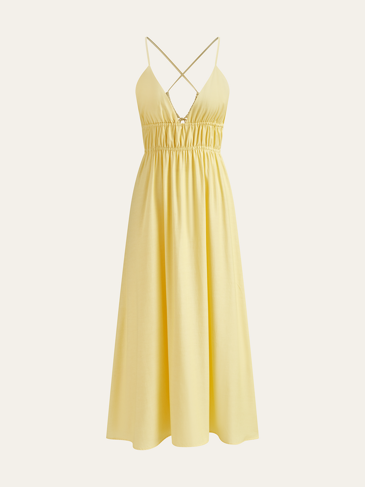 Spaghettiträger Maxikleid mit geraffter Taille und kreuzundquer-Rücken