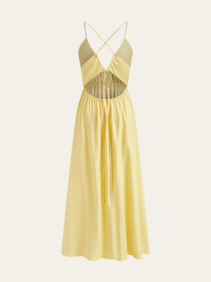 Spaghettiträger Maxikleid mit geraffter Taille und kreuzundquer-Rücken