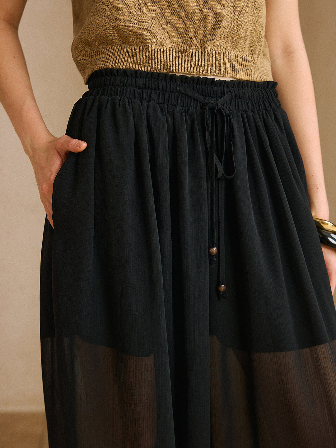 Transparente Chiffon-Hose mit elastischem Bund und Knöchelmanschetten